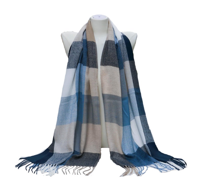 Wander Agio Women's Fashion Scarves Long Shawl Winter Thick Warm Knit Large Scarf Plaid Rough Navy Blue 21 - Image 3